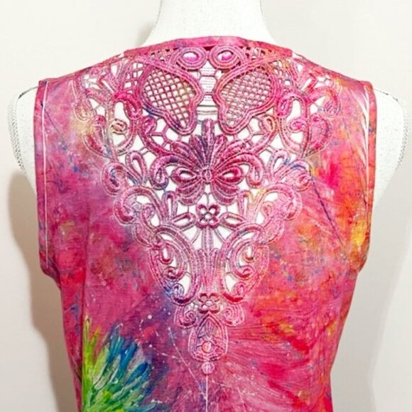 Leoma Lovegrove Colorful Sleeveless Dress Lovebirds Bird Cage Lace Size Sm - Picture 5 of 7